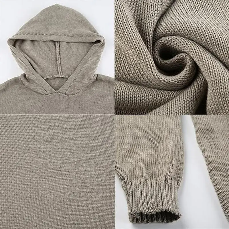 S Embossing Knitting Hoodies Dropped Shoulder Design Knit Hoodie Soft Graphic Hoodies Warm Hooded Sweater for Girls Women Teens