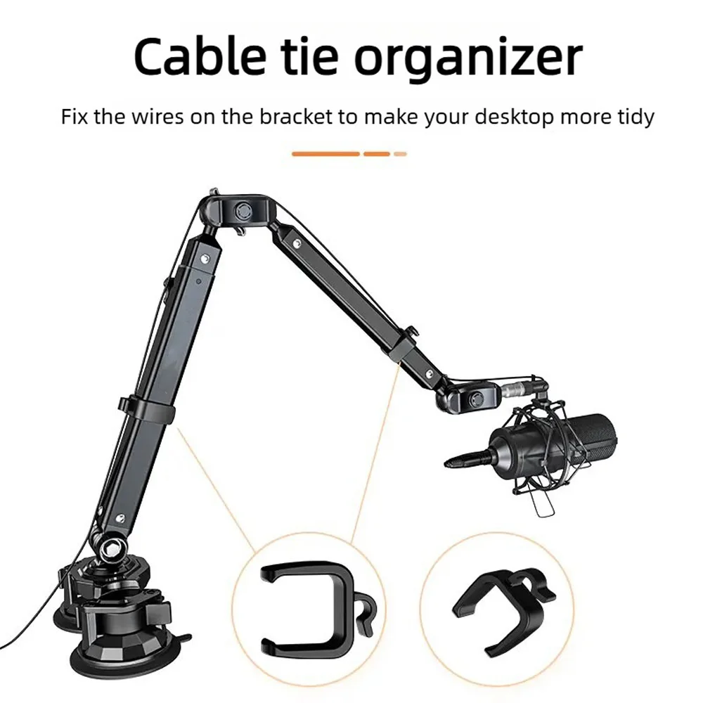 Lanparte 마이크 붐 암, 마이크 스탠드 데스크 3/8 및 5/8 나사산이 있는 이중 흡착 컵 베이스, Hyper X Fifine K669B Shure용 마이크 암