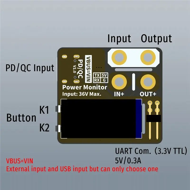 전력 모니터 DC 모니터 전압 전류 측정기 36V 10A Uart PD QC-A86G