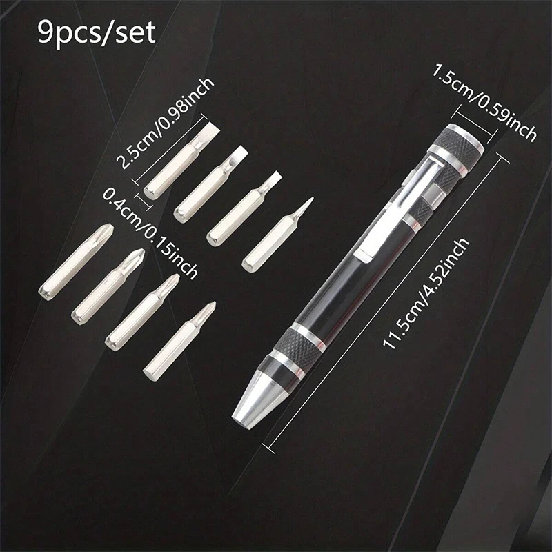 8-in-1 Aluminum Alloy Screwdriver Pen - Changeable Bits For Easy Repairs & Disassembly