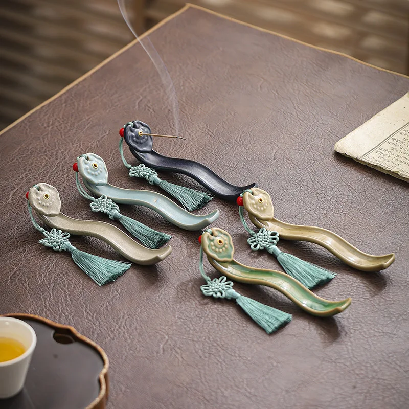 Hand-Painted Ceramic Ruyi Incense Holder Auspicious CloudDesignStick/ConeBurnerforHomeMeditation,ZenDecor&SpiritualAromatherapy