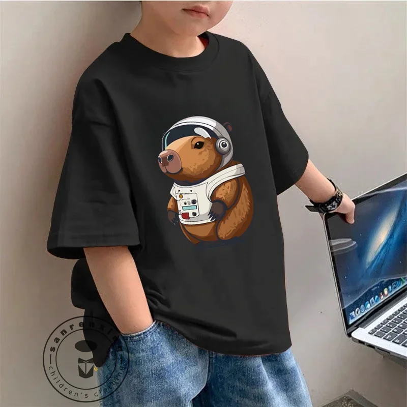 Adorable Kids Fashion Tee Capybara Illustration Perfect Summer Wear Soft Fabric Ideal Gift for Children All-in-one Base Shirt 2