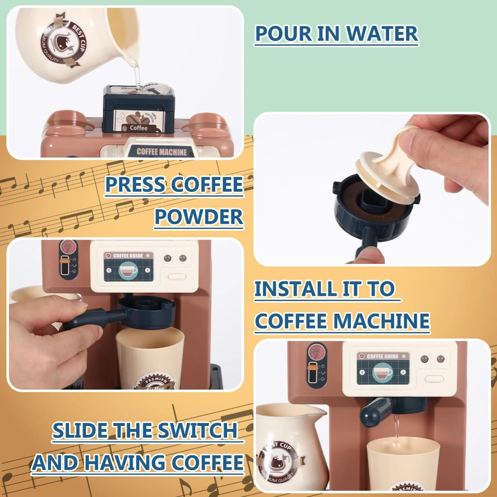 WizKidz-Coffee Maker Playset-Pretend Role Play Toy Kitchen Appliances with Fake Donuts Sound Light for Ages 3+ Boys & Girls
