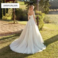 Customized Elegant A-Line Off the Shoulder Wedding Dress For Women Lace Applique Button Backless Bridal Gown Vestido De Novia 2