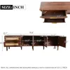 70" TV Stand with LED Lights, 3 Cabinets & 2 Drawers, Solid Wood Feet, TVs Up To 80", Living Room Rattan TV Stand 2