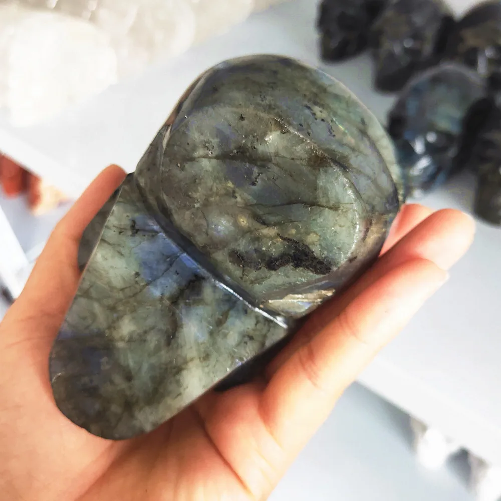 Crystal Skull Natural Labradorite Quartz Gemstone Cranium Reiki Healing Decoration 500-1.7kg 3