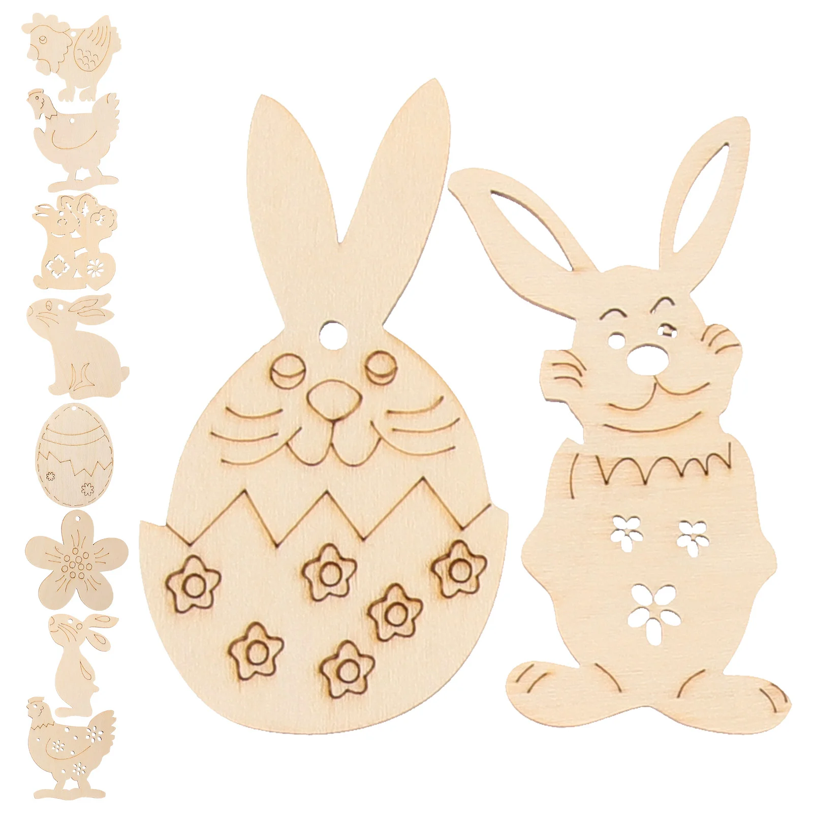 

50 Pcs Easter Wood Chips Pendants Decor White Embryo Flower Cutouts Ornaments Rope Egg Child Kids Crafts