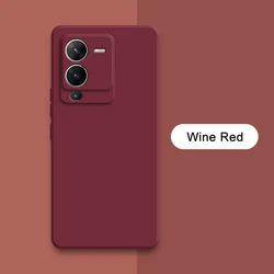 Premium Liquid Silicone Shockproof Phone Case - Luxury Square Design with 360° Protection and Soft Camera Guard for VIVO V23 5G (Wine Red)