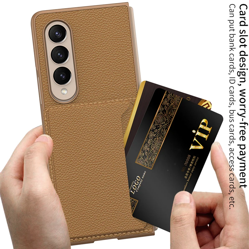 For Samsung Galaxy Z Fold 4 Case GKK Plain Leather + TPU Bracket Folding Cover With Card Slot Tempered Glass For Galaxy Z Fold4