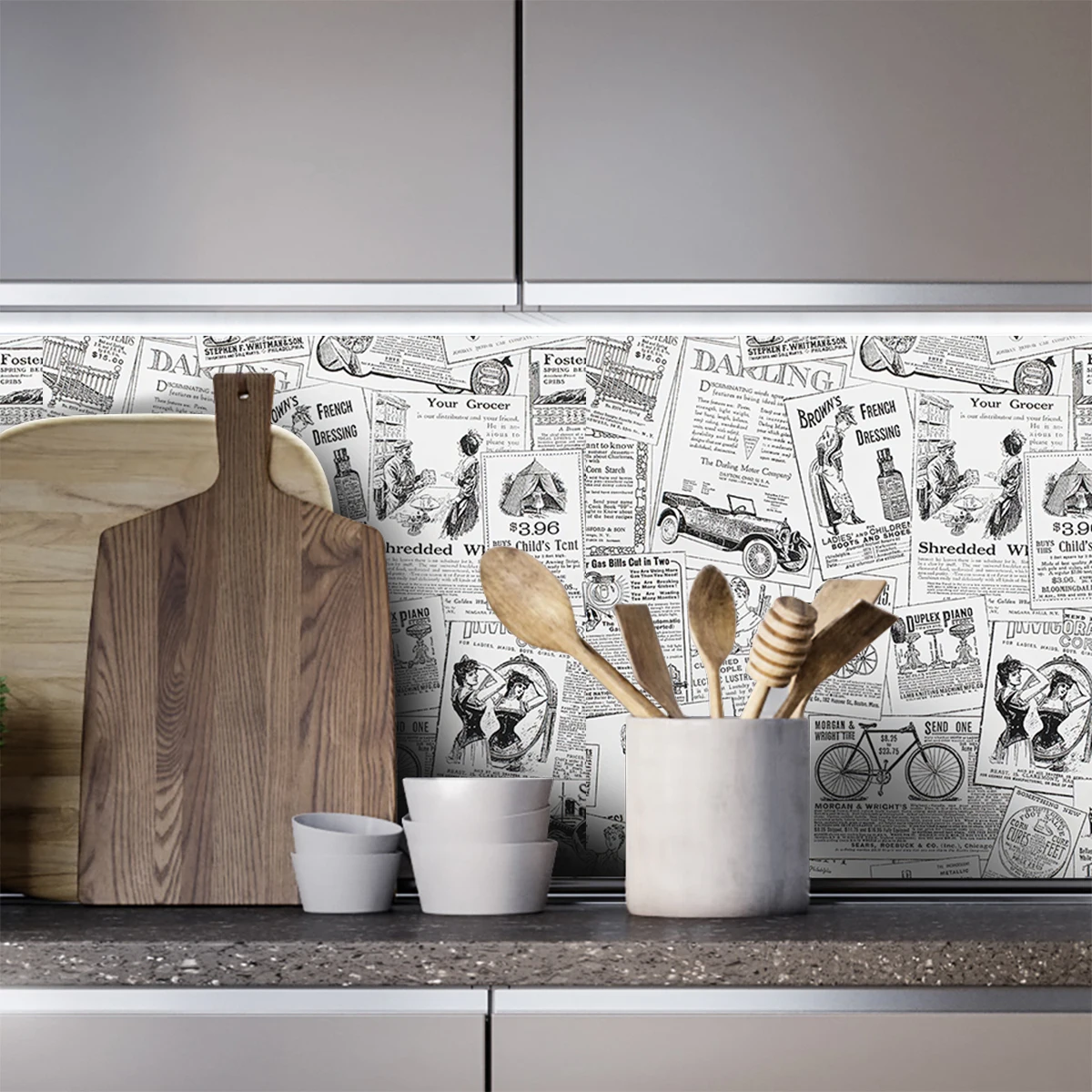 Papel tapiz autoadhesivo de PVC para pared, mural de 45x300cm, póster de  periódico antiguo en blanco y negro, patrón de revista, 1 rollo - AliExpress, image size:1200x1200