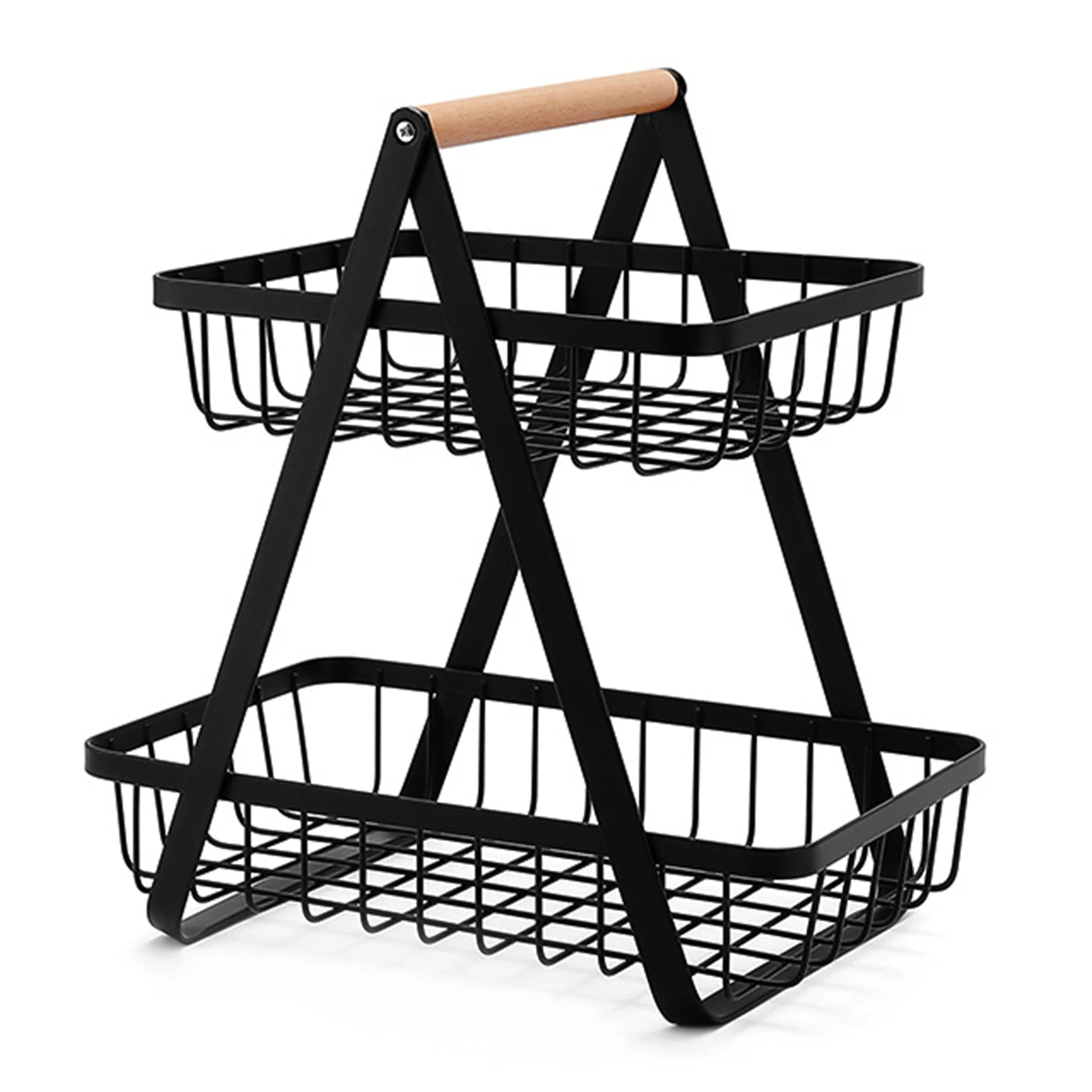 

2 Tier Fruit Basket Camping Metal Wire Fruit Basket Storage Holder Vegetables Snacks Display Stand for Outdoor Camping BBQ