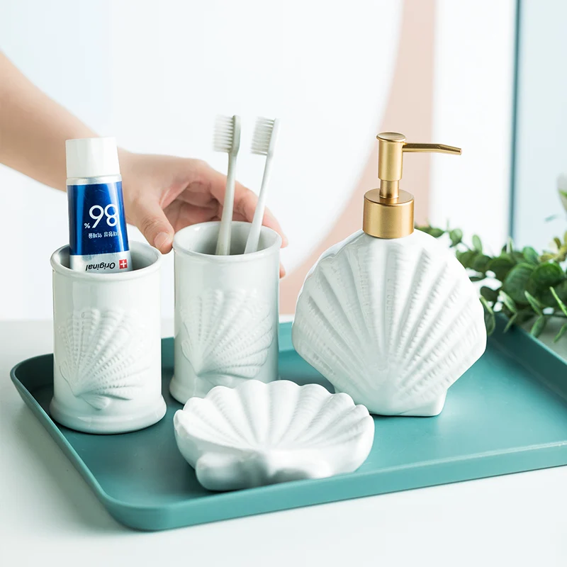 StarfishShellShapeBathroomAccessoriesKitWhiteCeramicsSoapDish