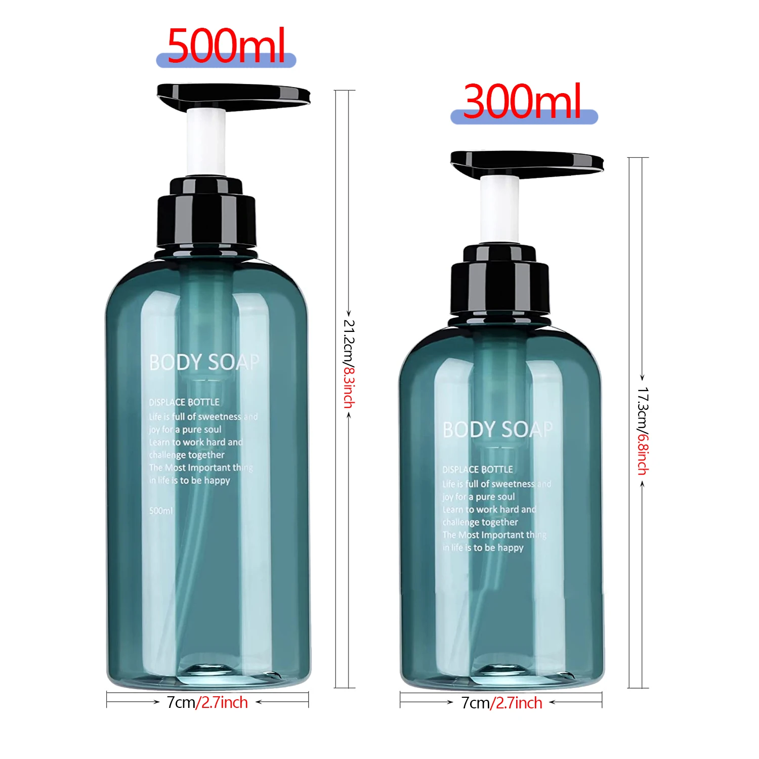 Dispenser di sapone in plastica, set da 4 dispenser di sapone da 300 ml, con etichette, set di bottiglie a pompa, per bagno, shampoo (300 ml, trasparente