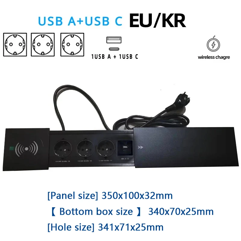 table-hidden-socket-embedded-2-3-outlets-with-2-usb-rj45-cat6-wireless-charge-eu-kr-multi-plug-10a-110~250v-2600w-black-socket