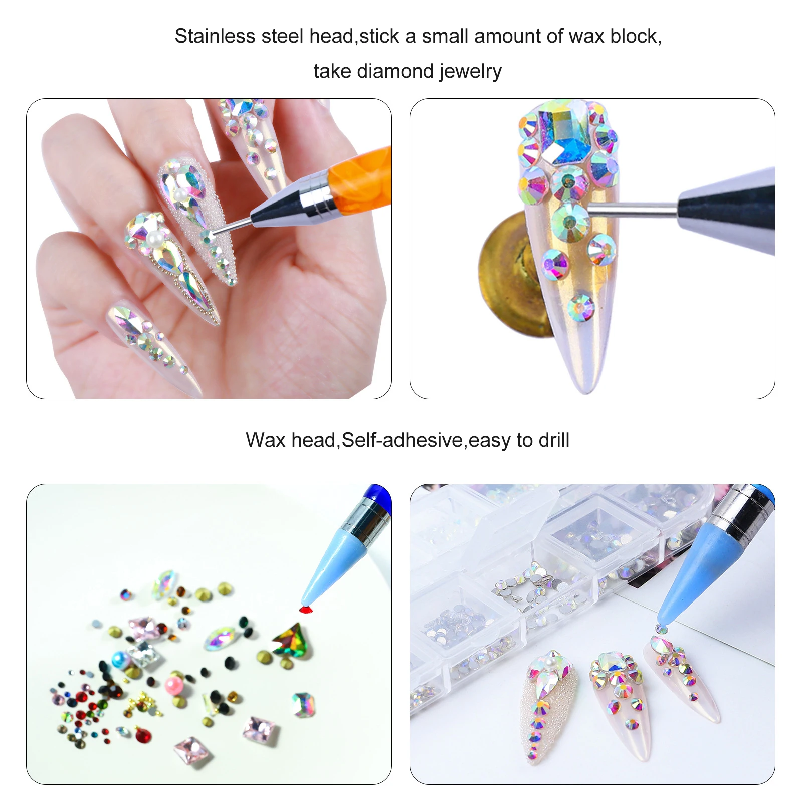 Rhinestone Applicator Picker Wax Pencil Pen for Nail Art Decorations,Gem Picker Tool Waxpen 2