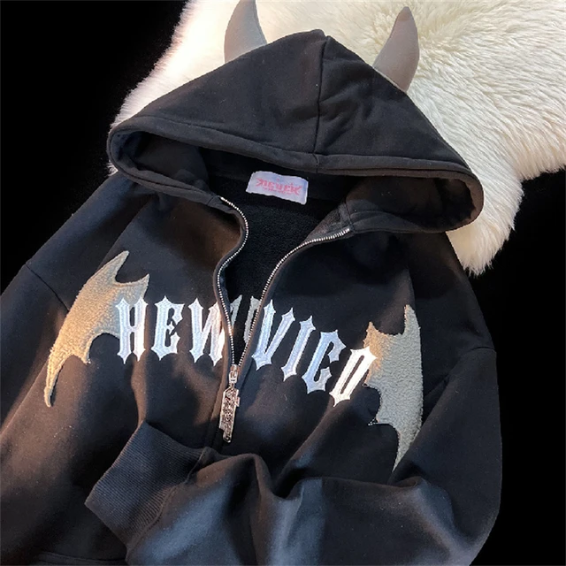 Moletom com capuz preto estilo escuro Kawaii - Loja de moda Kawaii