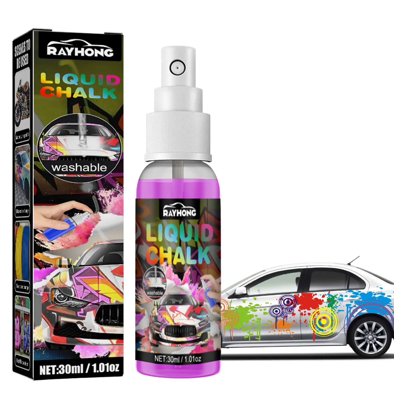 

30ml Washable Car Doodle Gouache Chalk Car Window Tire Body Graffiti Spray Liquid Chalk Markers Spray Car Decoration