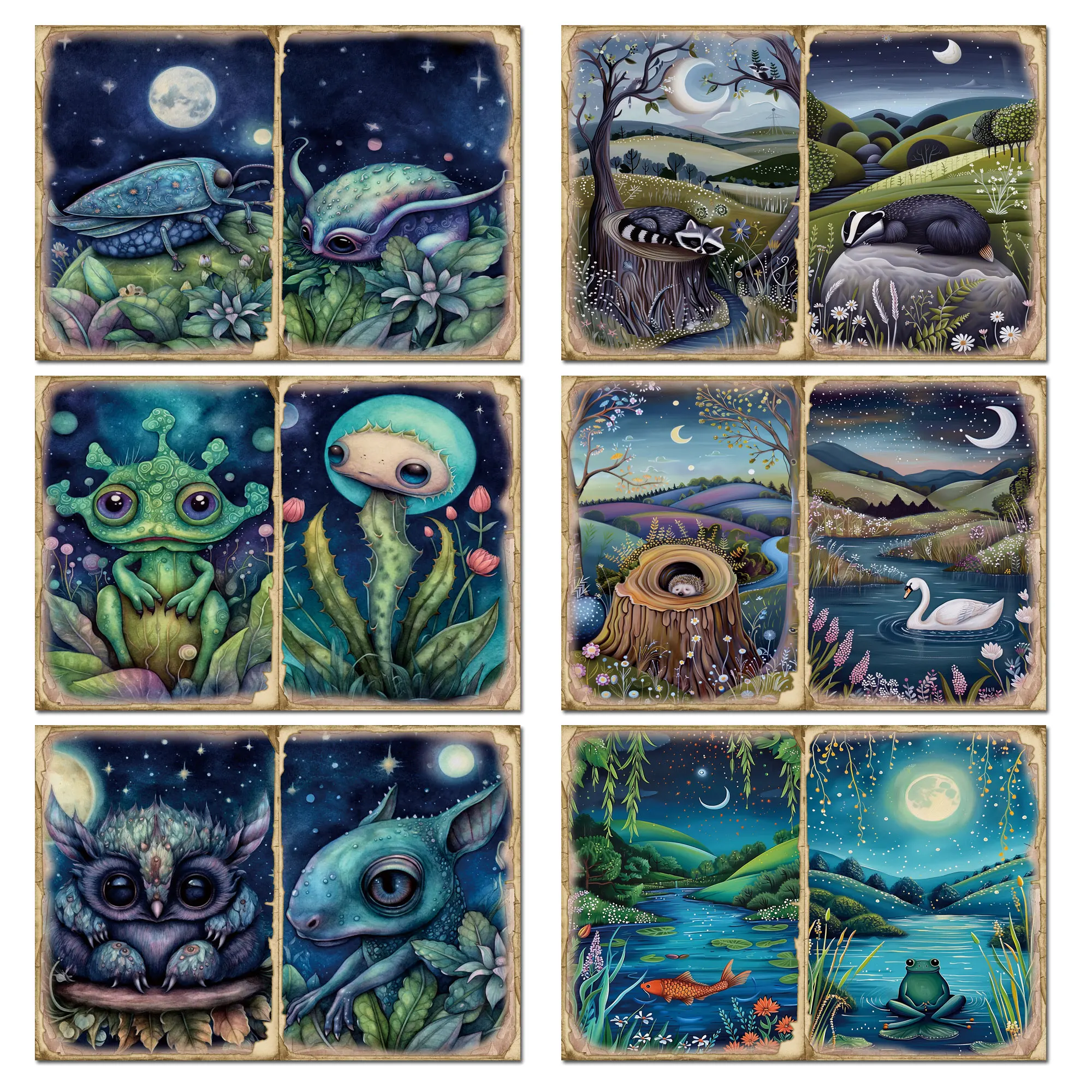 Vintage Moonlight Monster Theme DIY Scrapbook Set 60pieces Stickers Scrapbooking Supplies
