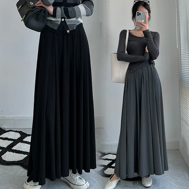 Pregnant Women's Unrestrained Belly Drooping Thickened Modal Skirt Spring New Large Hem Skirt Loose A Line Youth Maternity