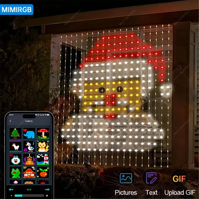 Smart LED RGB Curtain Lights USB App Control String  Music Sync DIY Pattern and Text Programmable Fairy Lights for Christmas