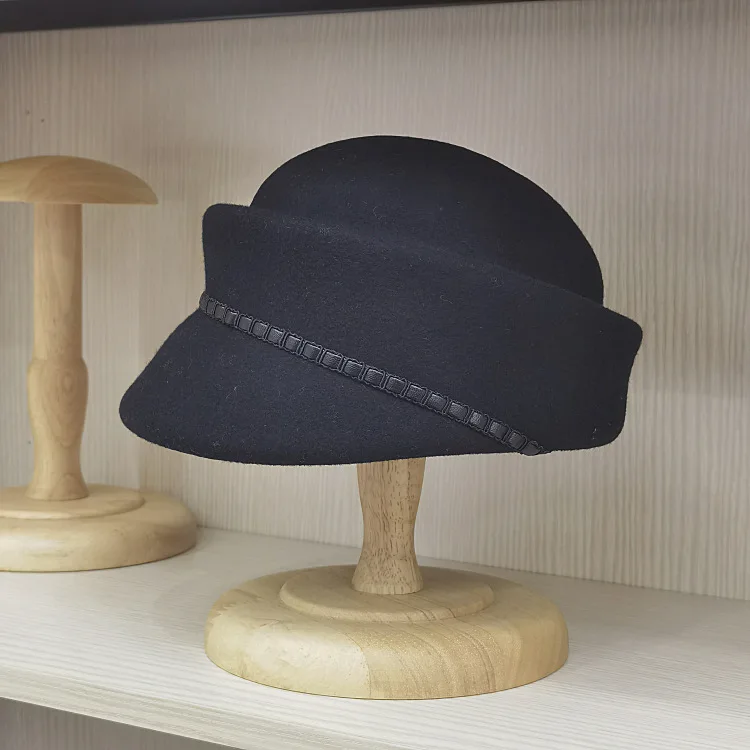 Ullfilt pillbox-hatt för dam elegant vintage vinter-beret_voghion.com