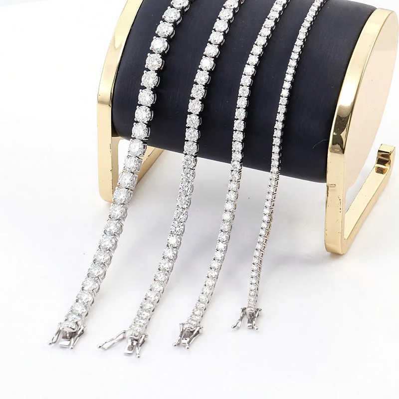14K White Gold 2mm D Color Tennis Chain Bracelet 18.5cm Length Custom Jewelry