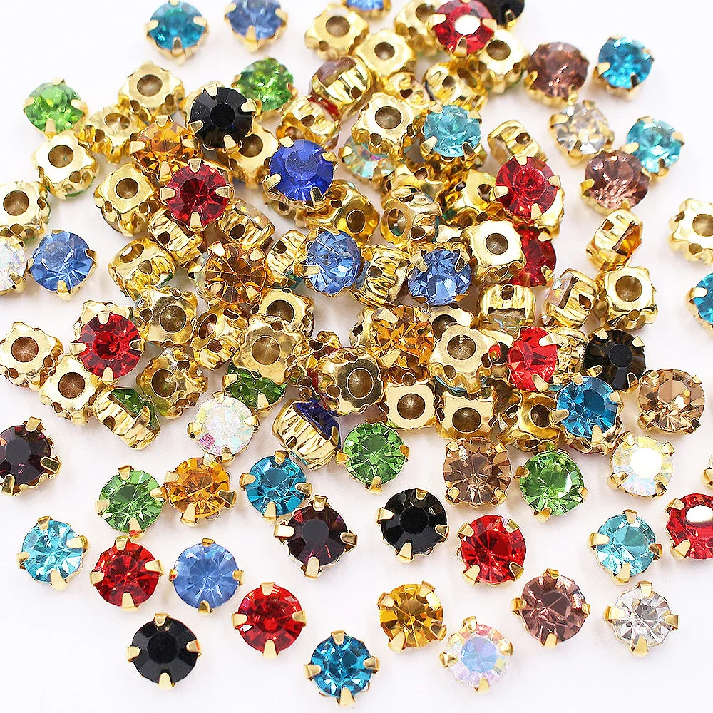 3mm-8mm Gold Klaue Strass Trim Glänzende Kristalle Glas Steine Perlen Strass Kleidungsstück Handwerk Edelsteine Nähen strass Für Kleidung