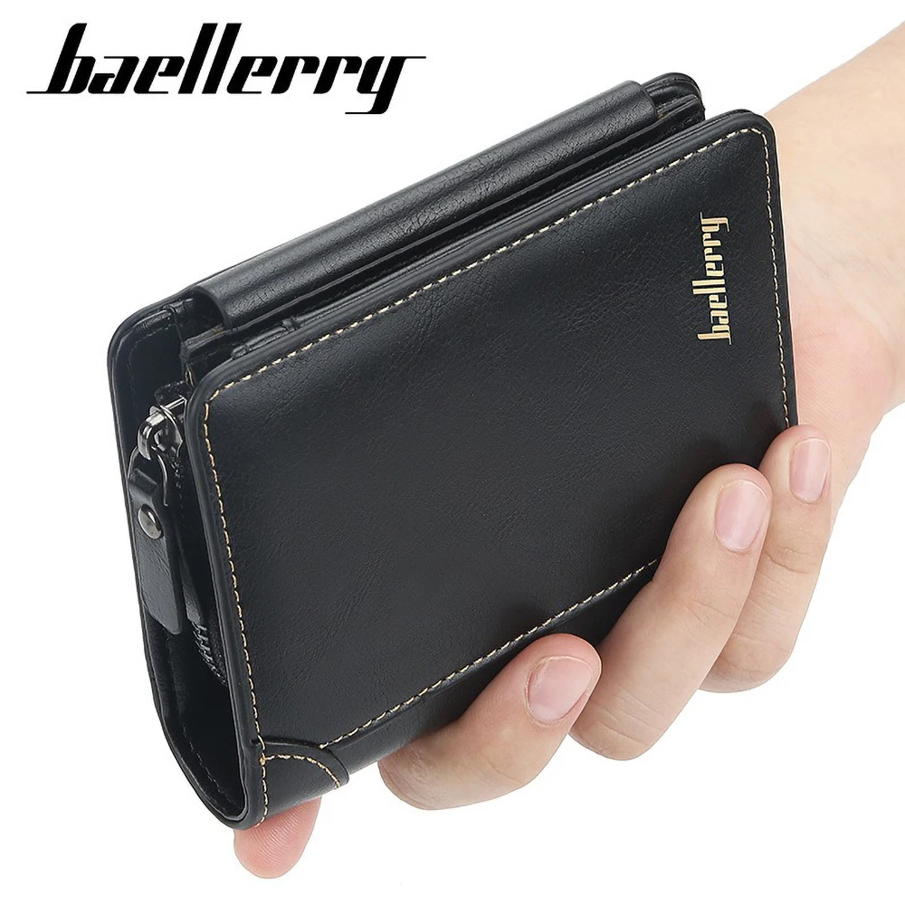 Leather Wallet Short for Men PU Custom Embossed RfID Blocking Front Pocket Gift
