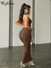 Hugcitar Ribbed Solid Hollow Out Backless Sleeveless Sexy Slit Mini Dress Bodycon 2025 Spring Women Outfits Elegant Party Y2K 2
