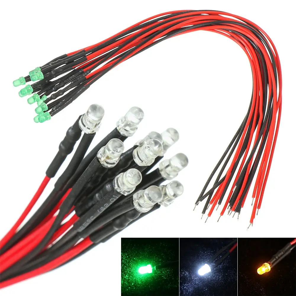 10 Stück Rot Weiß Gelb 3mm 12V LED-Licht für 1/10 RC Crawler 1/14 Tamiya RC Truck Drift Car Truck Toys SCX10 SCANIA G63