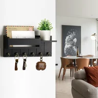 Decorative Key Rack and Mail Organizer with 6 Key Hooks Rustic Wood Key Holder Wall Mounted with Shelf for Living Room Enterway 2