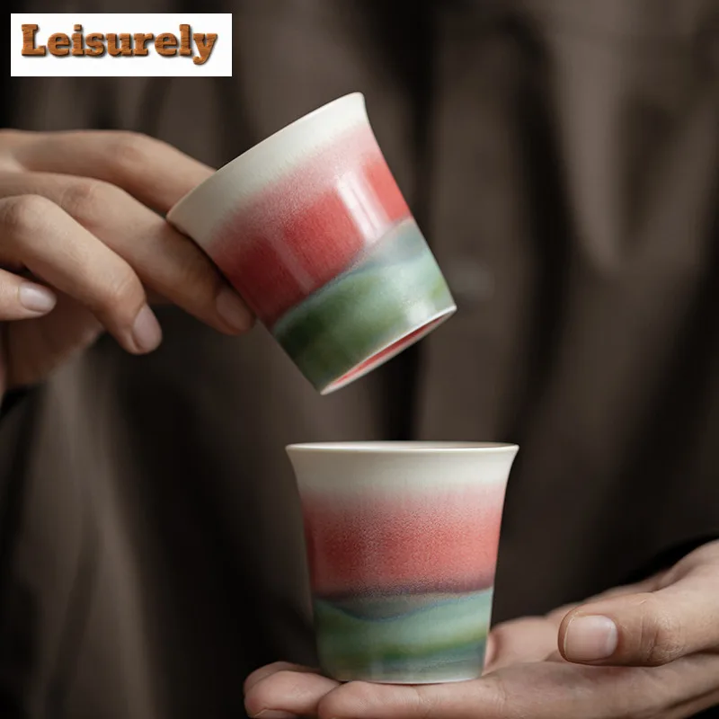 80ml Aurora Kiln Change Red Ceramic Teacup Ancient Tea Bowl Tea Cup Set Personal Cup Jianzhan Smelling Fragrant Cups Ornaments