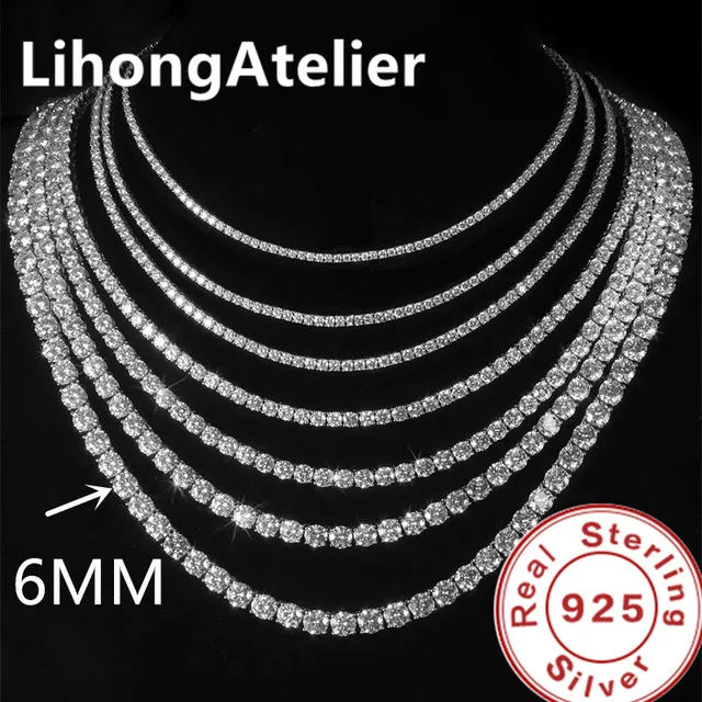 Nouveau collier en argent Sterling 925, collier de Tennis en Zircon Aaa de 6mm, adapté aux femmes et aux hommes, bijoux cadeau 1