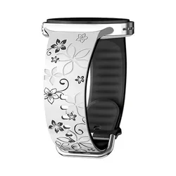 Floral Engraved Wristband Bracelet Strap - Galaxy watch 8 40mm (White black)