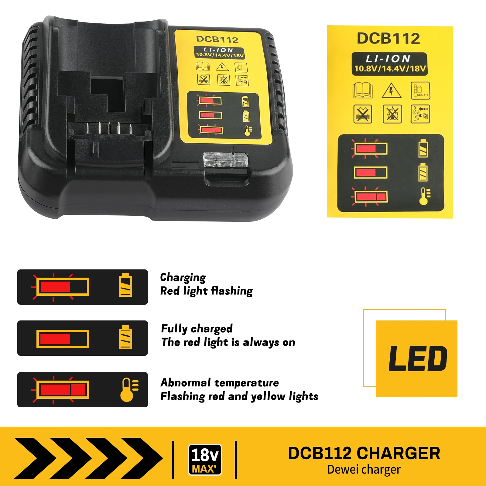 새로운 2026 DCB112 스마트 리튬이온 충전기 (디월트 18V 20V MAX XR 배터리용), 작업장 도구용 고효율 급속 충전 설계