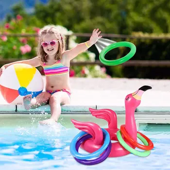 5Pcs Inflatable Flamingo Pool Toys Ring Toss Pool Game Rabbit Party Decor Summer Outdoor Floating Beach Toys Supplies for Family 2