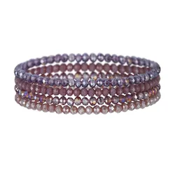 Bohemian Crystal Beaded Multi - Color Stretch Bracelet Set for Women - Handmade Jewelry - 4 Piece Collection (Purple)