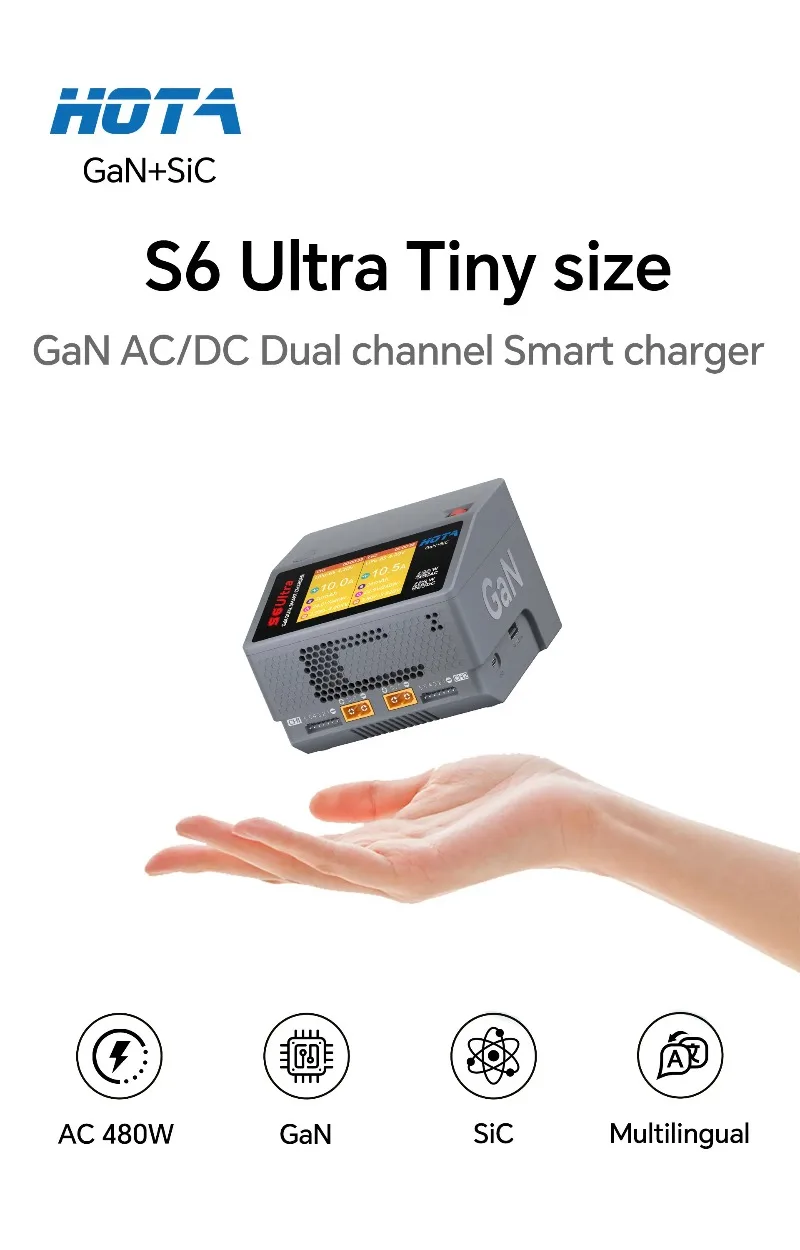 Chargeur double canal HOTA S6 Ultra 650W, AC 480W DC 650W pour batterie Lipo de drone FPV, chargeur rapide intelligent indépendant à 2 ports