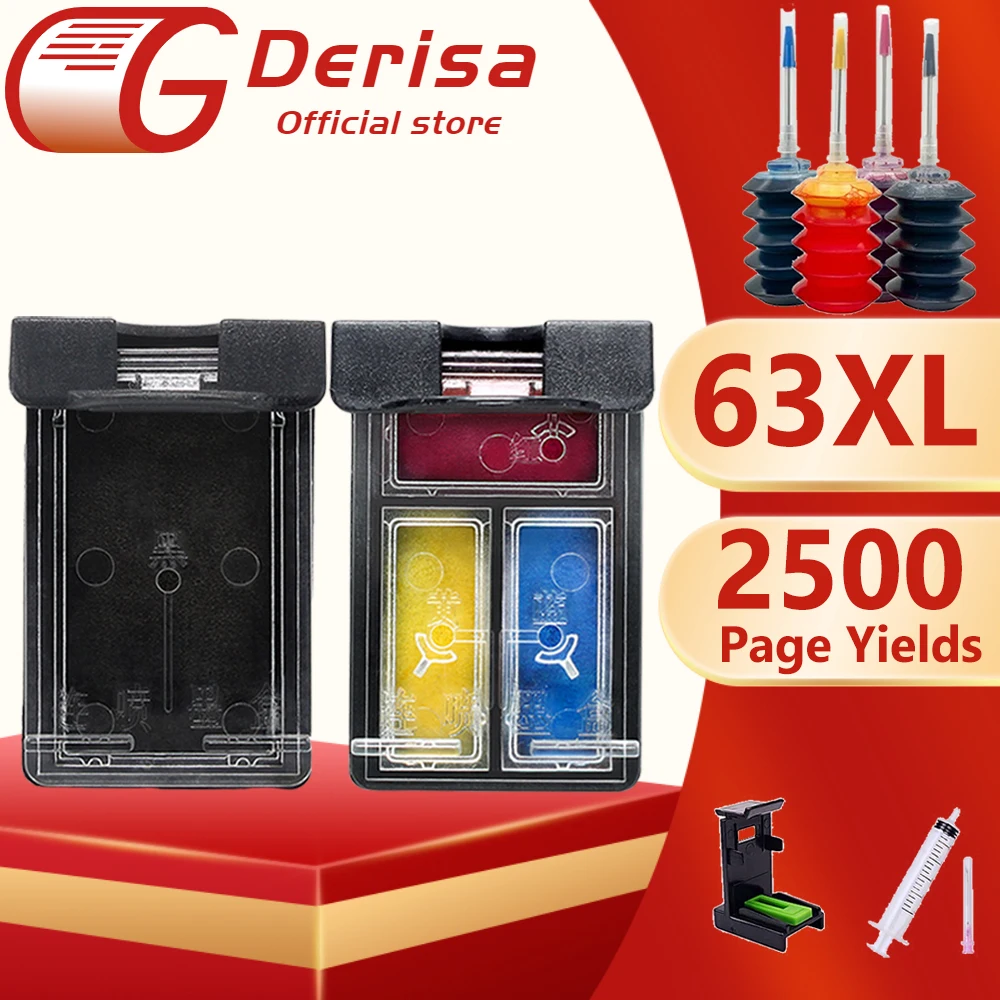 Derisa 63XL Re-Manufactured Ink Cartridge for hp63 Cartridge HP 63 XL for Deskjet 1110 1111 1112 2130 2132 2136 3630 4250 3830