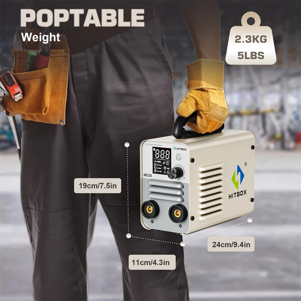 HITBOX Protable 2 in 1 Mini Welding Machine 200A ARC MMA LIFT TIG Welder IGBT Inverter Digital Display for Home DIY 110V/220V 6
