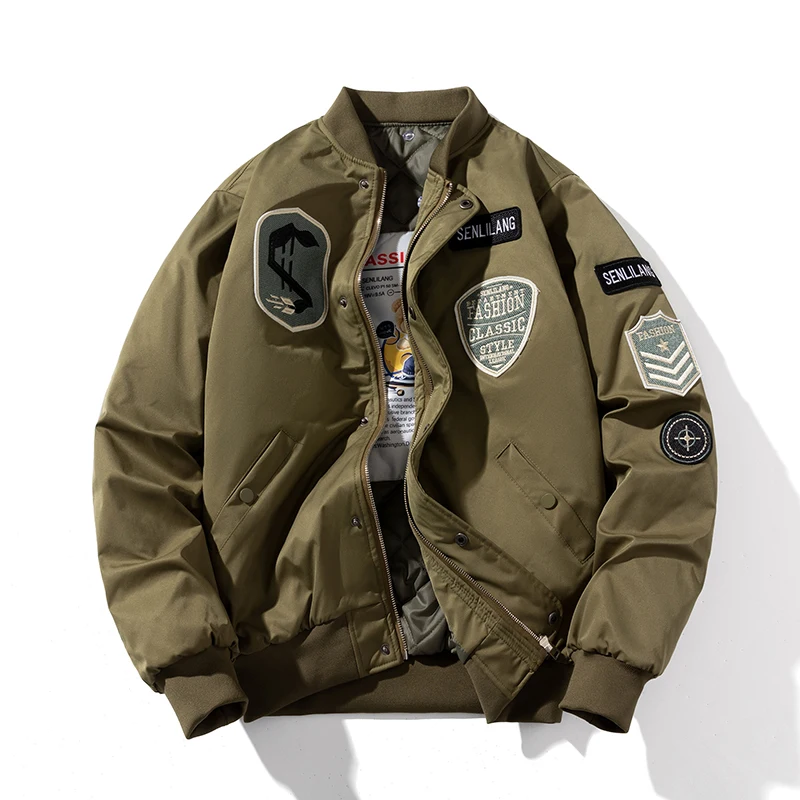 Winter Bomber Jacket Men Military Retro Badge Pilot Jacket American