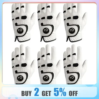 Golf Gloves Men Right Handed Golfer with Ball Marker Value 6 Pack,Soft Leather Weathersof Grip Mens Glove Size S M ML L XL