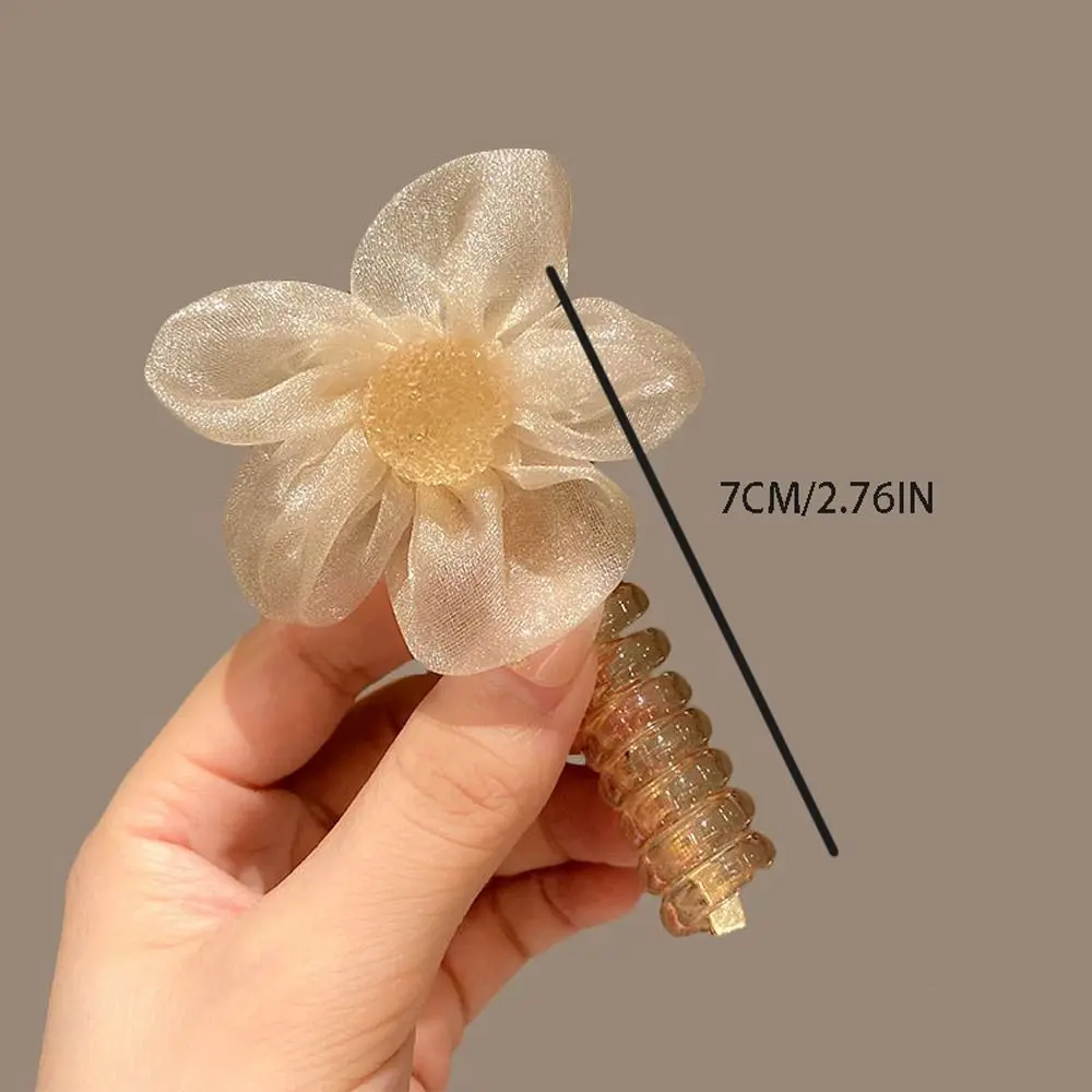 

Transparent Telephone Line Hair Rope Mesh Flower Rubber Flower Ponytail Holder Plastic Korean Style Transparent Hair Ring