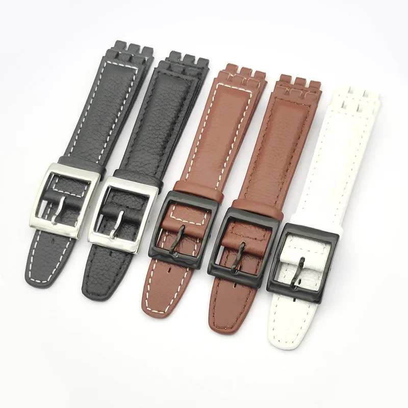 Elegant 17mm Lychee Leather Watch Band with Metal Buckle