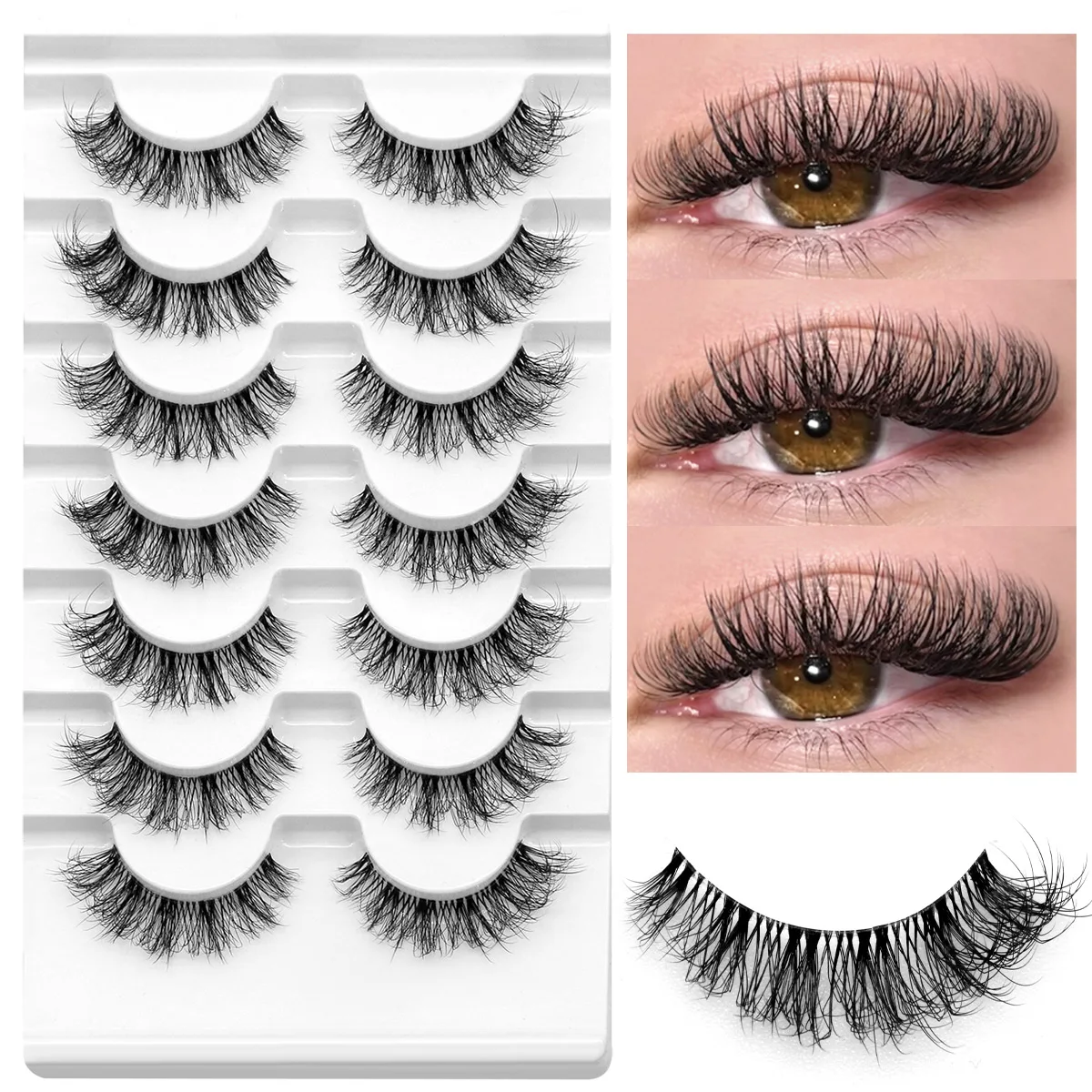 GROINNEYA 푹신한 인조 속눈썹, 천연 고양이 속눈썹, 투명 스템 인조 밍크 속눈썹, 두껍고 부드러운 곱슬 속눈썹, 5/7 쌍  Best5