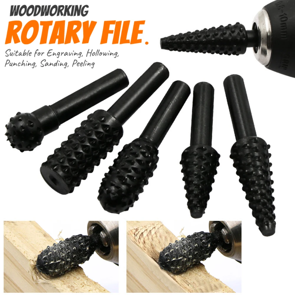 

5pcs/set High Speed Wood Working Drill Bits Rotary Files Mini Round HSS Burr Set Wood Carving Rasp Embossing Rotary File Tools