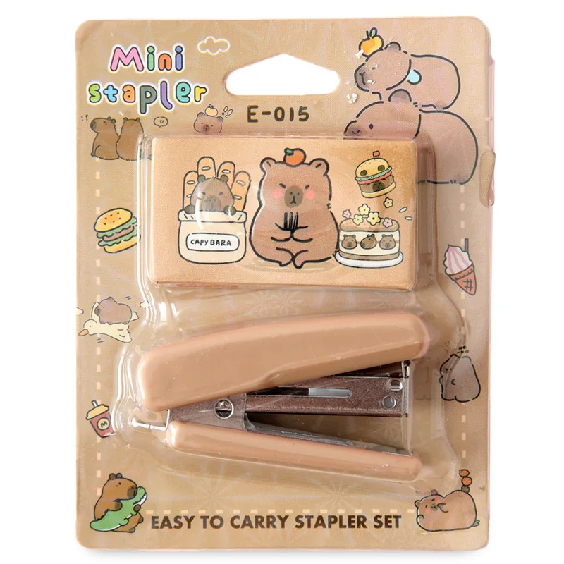 2 세트 Capybara 미니 스테이플러 세트, 학생 휴대용 데스크탑 소형 다기능 스테이플러 사무실 바인딩 용품