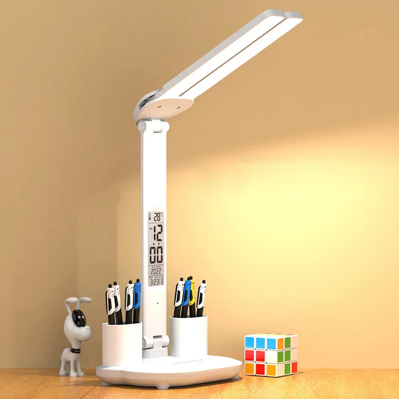 

Touch Foldable LED Desk Lamp USB Dimmable Table Lamp with Calendar Temperature Clock Night Light for Study Reading Lamp Gift