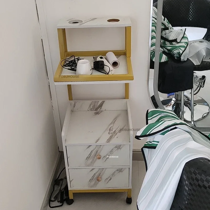 Professional Wooden Salon Trolleys Nordic Salon Furniture Beauty Auxiliary Cabinet with Wheels Storage Organizer Tool Cart