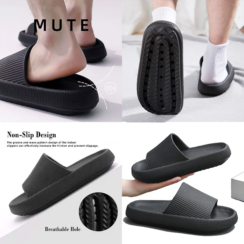 Summer Couple Shoes Women Bathroom Slippers Cloud Cushion Slides Flat Sandals Thick Platform Shoes Man Indoor Non-Slip Flip Flop — view 6